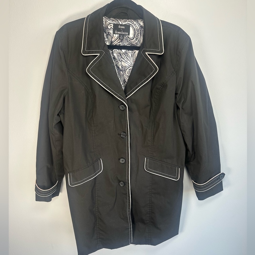 Dennis by Dennis Basso Black Women's Jacket with White Trim size XL